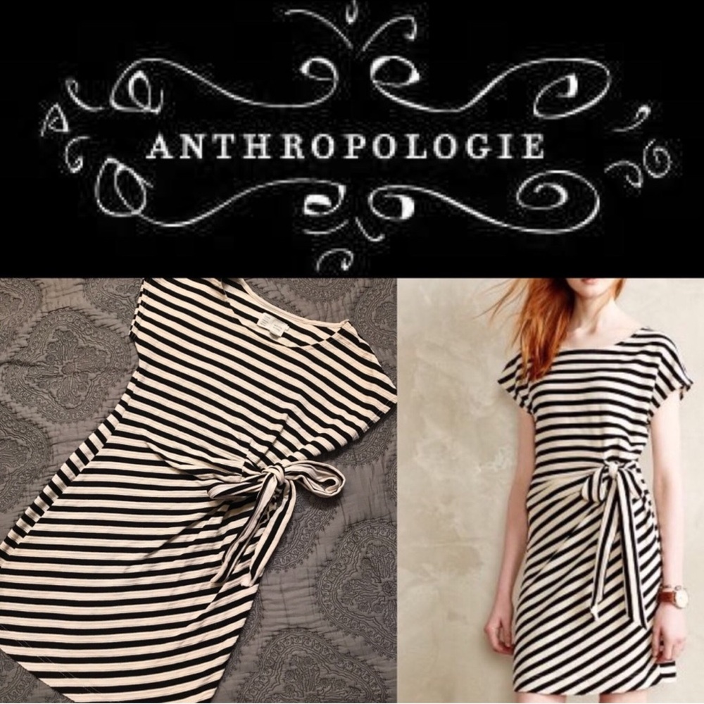 Anthropologie Black and White Striped Mini Dress